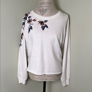 Abercrombie & Fitch Floral Embroidered White Sweatshirt